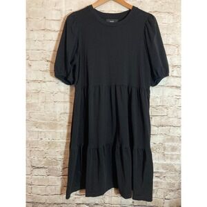 NEXT Babydoll Dress Womens 12 Black Oversized Tiered Ruffle Hem Puff Sleeve